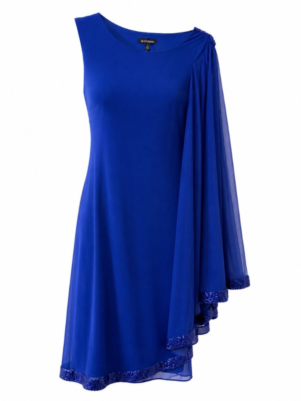 🎀 2/50 Le Château Cobalt Blue One Shoulder Cape Dress Size 8